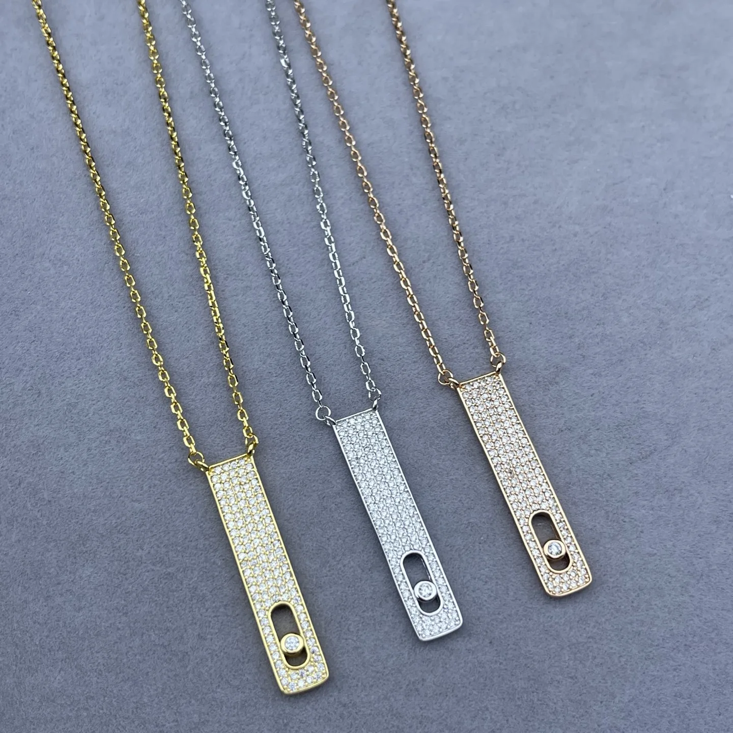 Three Slidable Zircon Pendant Necklace Bracelet Ring 18k Gold Plated Stainless Steel Chain Necklaces Bracelets Rings Jewelry Set