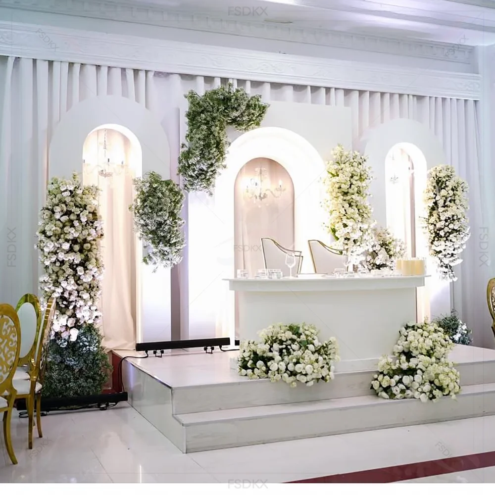 

2025 Customized Professional PVC Backdrop White 3D Ripple Wedding Backdrops With Led Light for Wedding Decor