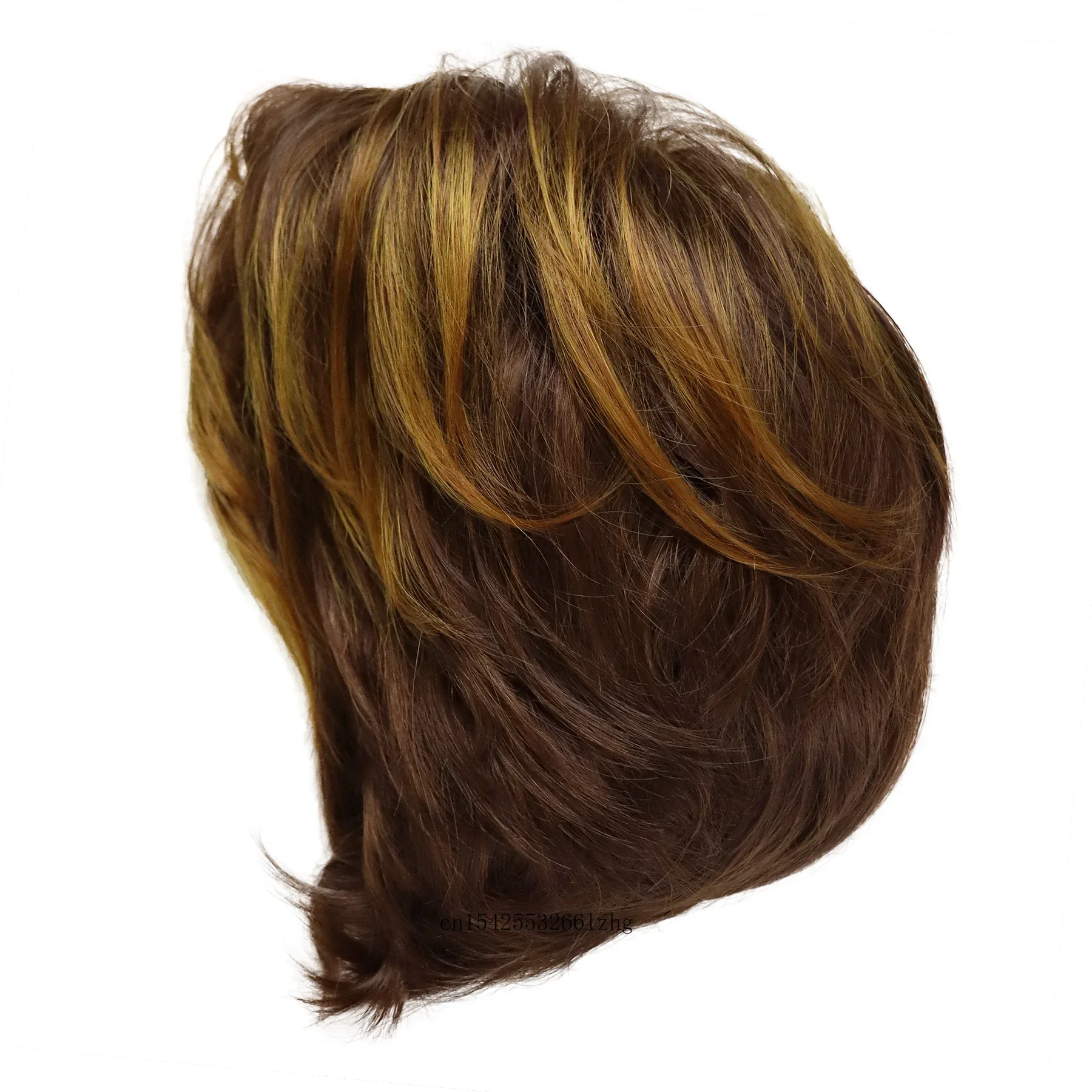 GNIMEGIL Synthetic Wigs for Women Natural Short Pixie Cut Wig with Bangs Brown Mix Blonde Highlight Wigs Daily Ladies Fake Hair