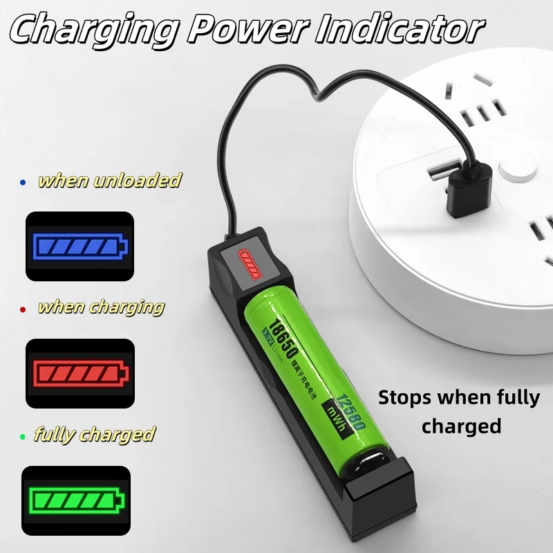 Universal 18650 Battery Charger USB Smart Charger for 18650 Li-ion Batteries Single Slot 3.7V with Overcharge Protection