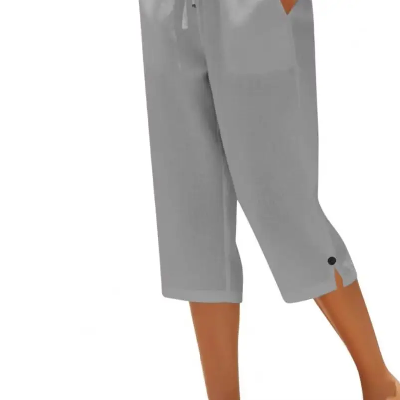 

Women Cropped Pants Elastic High Waist Lace-up Straight Leg Casual Trousers with Pockets Breathable Summer Pants Daily Wear 2026