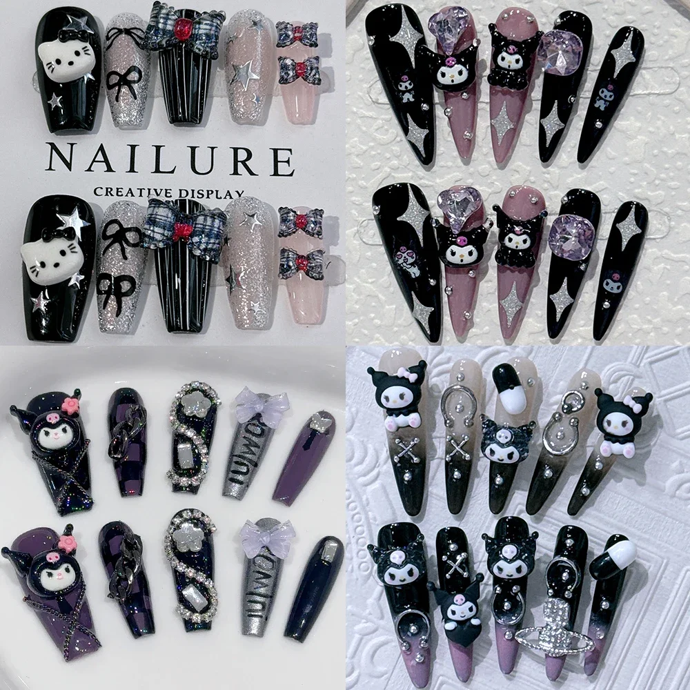 Handmade Sanrio Almond Shape Short Fake Nail Cute Hello Kitty Cinnamoroll Kuromi My Melody Design Full Cover Nail Holiday Gift