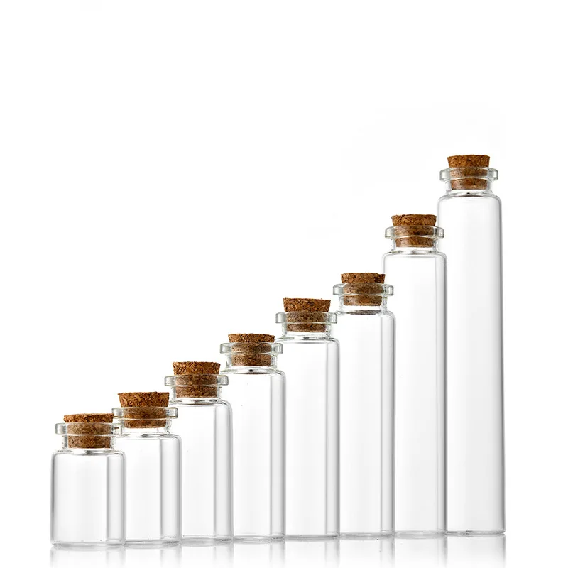 30pcs/lot 5ml 7ml 10ml 15ml 20ml 25ml 30ml Glass Test Tube with Cork Stopper Message Bottles Jars Vials Gift Art DIY Crafts