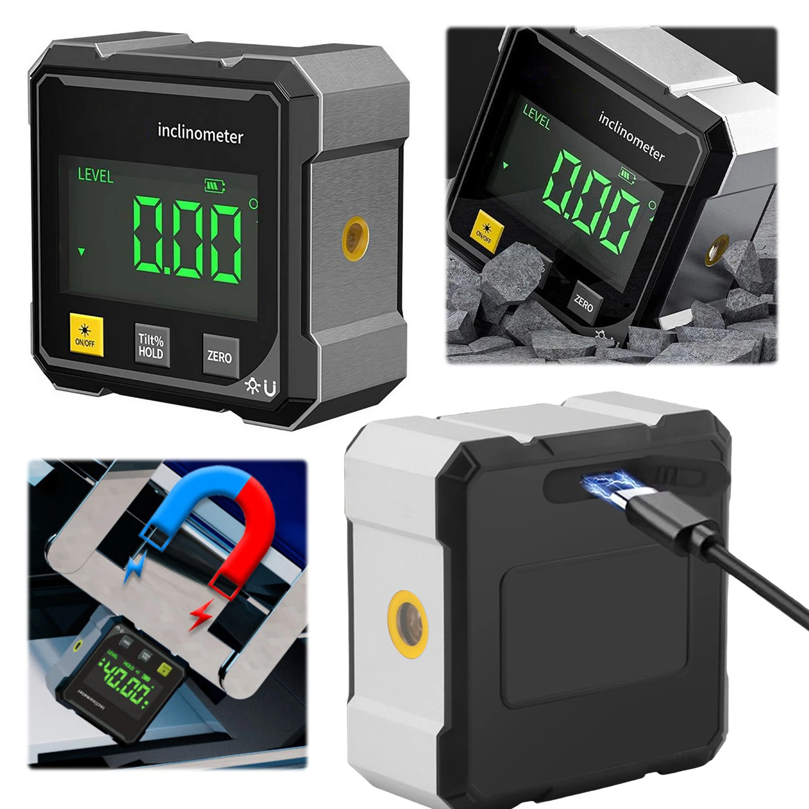 Digital Angle Measure Instrument USB Charging Table Saw Miter Protractor LED Screen Digital Angle Gauge Hanging Level Box