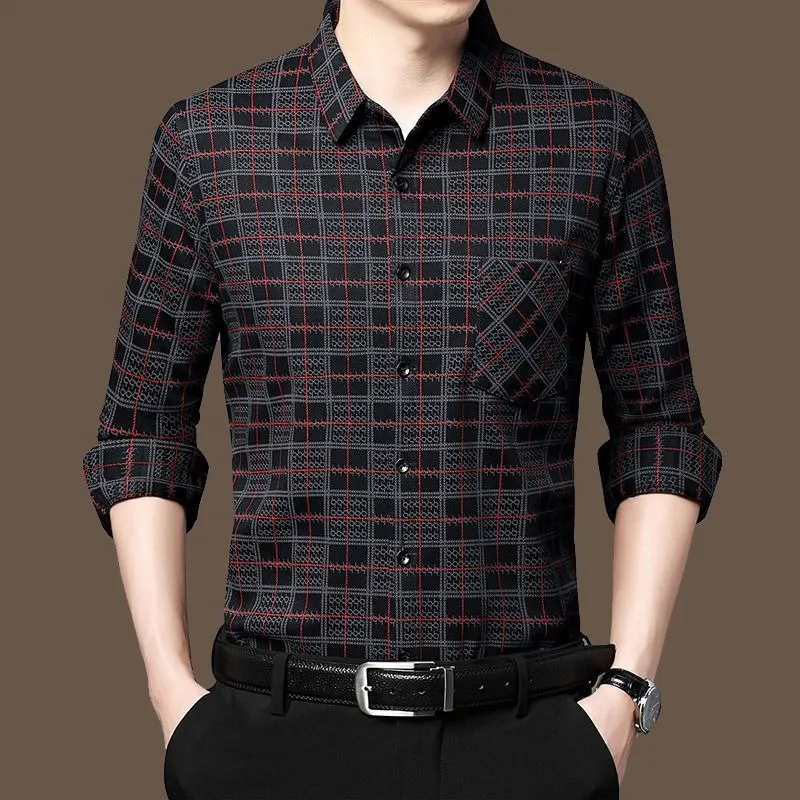 Mode Männer Vintage Langarm Plaid Shirt Frühling Herbst neue männliche Kleidung Tasche Revers koreanische Geschäft lose Baumwolle Tops