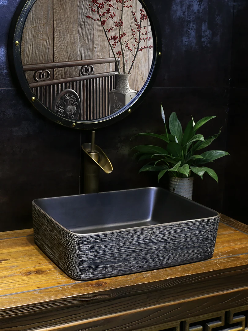 Modern Rectangle Grey Ceramic Wash Basin With Mount Installation Bathroom Kitchen Decorative Sinks Bowls Porcelain Stone Sinks