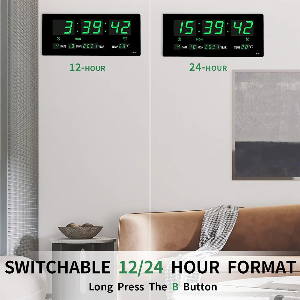 

Цифровой будильник без гранира, настенные часы, дисплей с большим номером, дисплей температуры/даты, многофункциональный для домашнего офиса