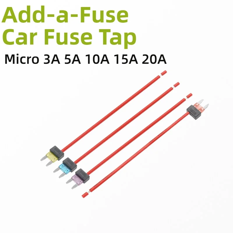 2-5-10pcs Car Fuse Tap Add‑a‑Fuse Micro Blade Fuse Adapter 15CM Cable 3‑20A for Dash Camera Wiring Modification