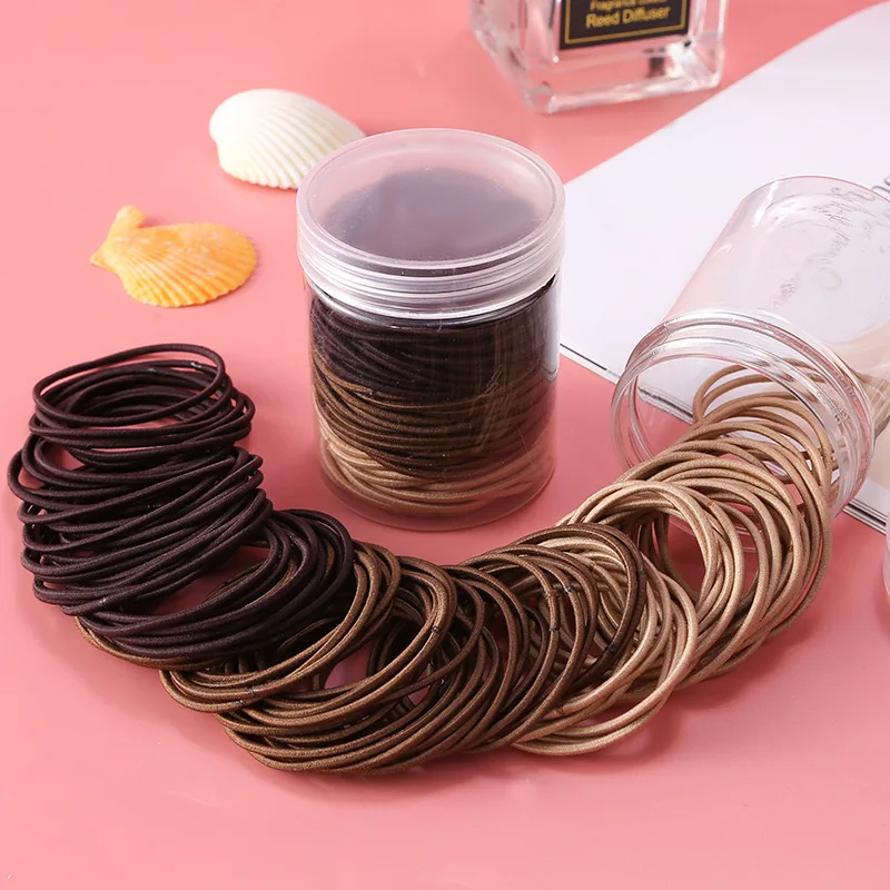 100pcs Solid Hair Tie Polyester Rope Ponytail Holder Minimalist Band Elastic Headwear