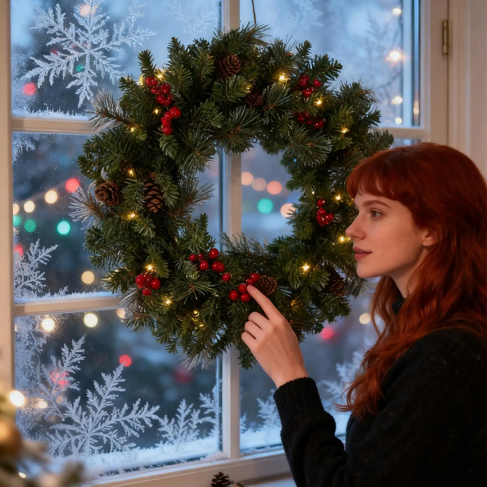 

Lighted Christmas Wreath 18 Inch Artificial Garland Lighted Wreath with Hook for Outside Home Porch Spring Welcome Farmhouse