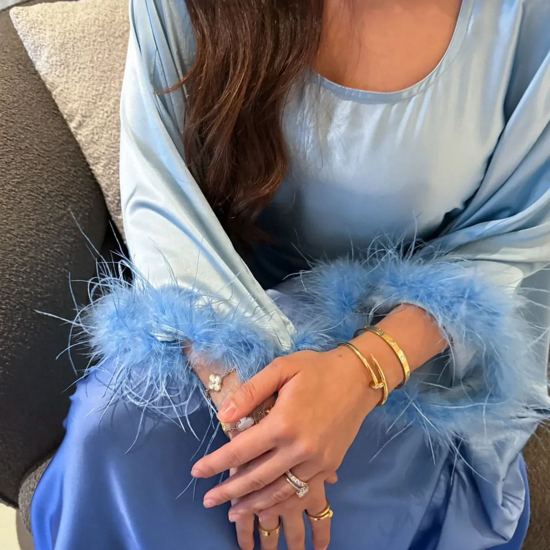 

Eid Satin Abayas for Women Feather Muslim Dress Dubai Turkey Kaftan Djellaba Islam Jalabiya Kebaya Caftan Marocain Femme Robe