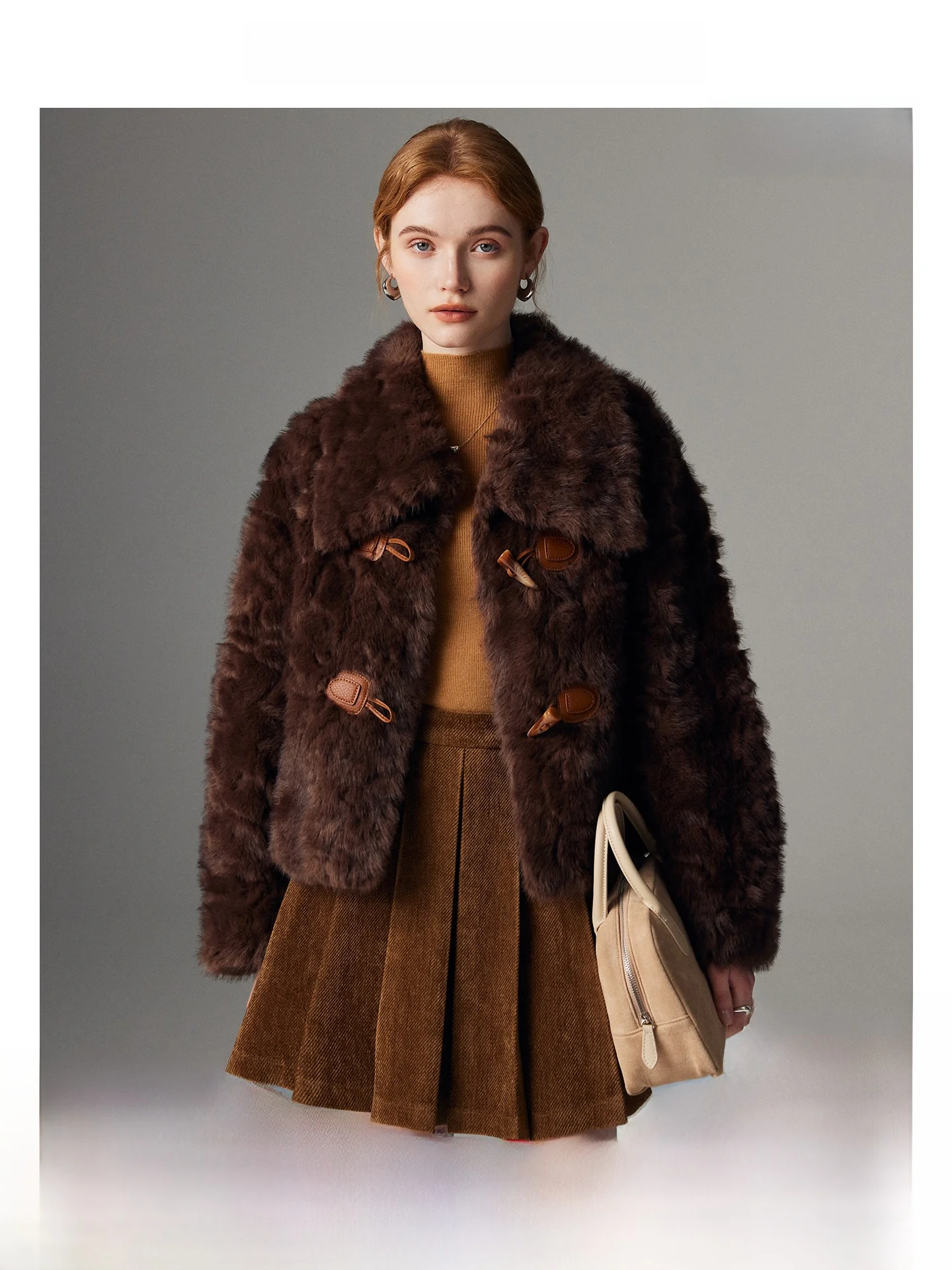 

Tocapit ort Fur Coat Women's Inteated Leather And Fur Jaet Small Size Autumn Winter New Sle Button Flip Collar Top