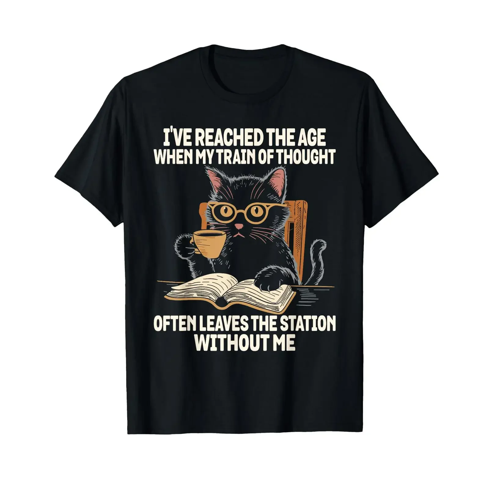 I've Reached The Age When My Train Of Thought Cat Funny T Shirt for  vintage Washed Slightly homme Versatile Comfortable