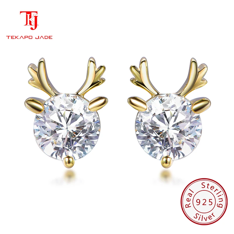 

TKJ JEWELS New 925 Sterling Silver Deer CZ Stud Earrings for Women Fashion 4A Zircon Earrings Christmas Jewelry KE30363