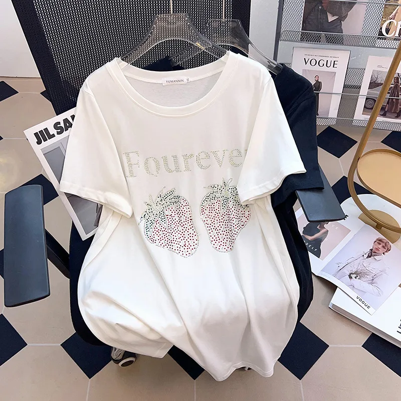 100/150/175kg Women Summer Clothing Big Size Women T Shirt O-Neck Slim Loose Short Sleeve T-shirt for Women 6XL 7XL