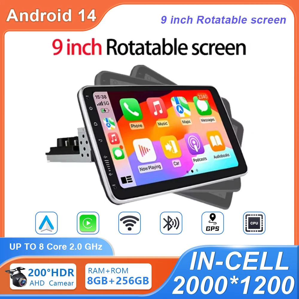 9 inch Car Radio Universal Single 1 Din 360° Rotatable Car Radio Multimedia Player GPS Navi Automotive Stereo Carplay BT 4G