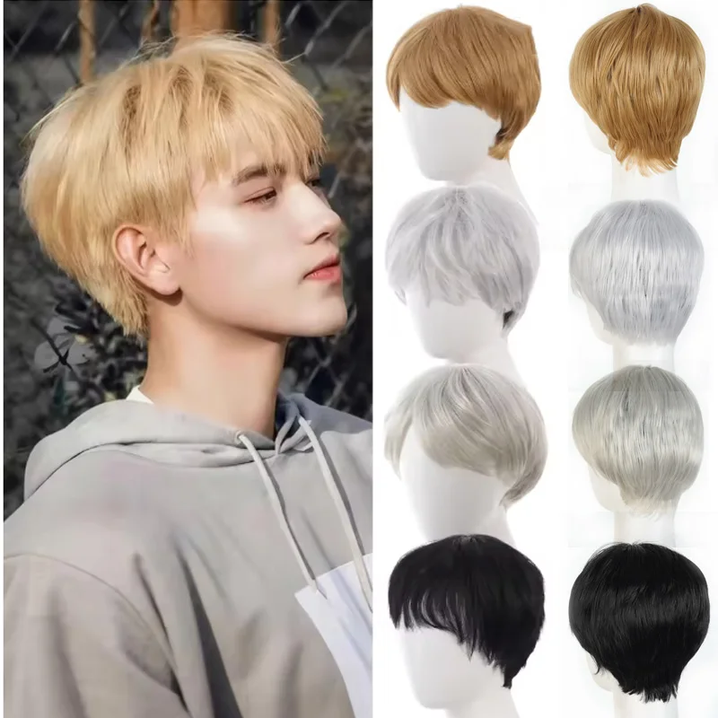 Men's Short Layered Wig, Natural Looking Fluffy Bang Wig, Heat Resistant Synthetic Wigs For Men, Daily Makeup Halloween Cosplay