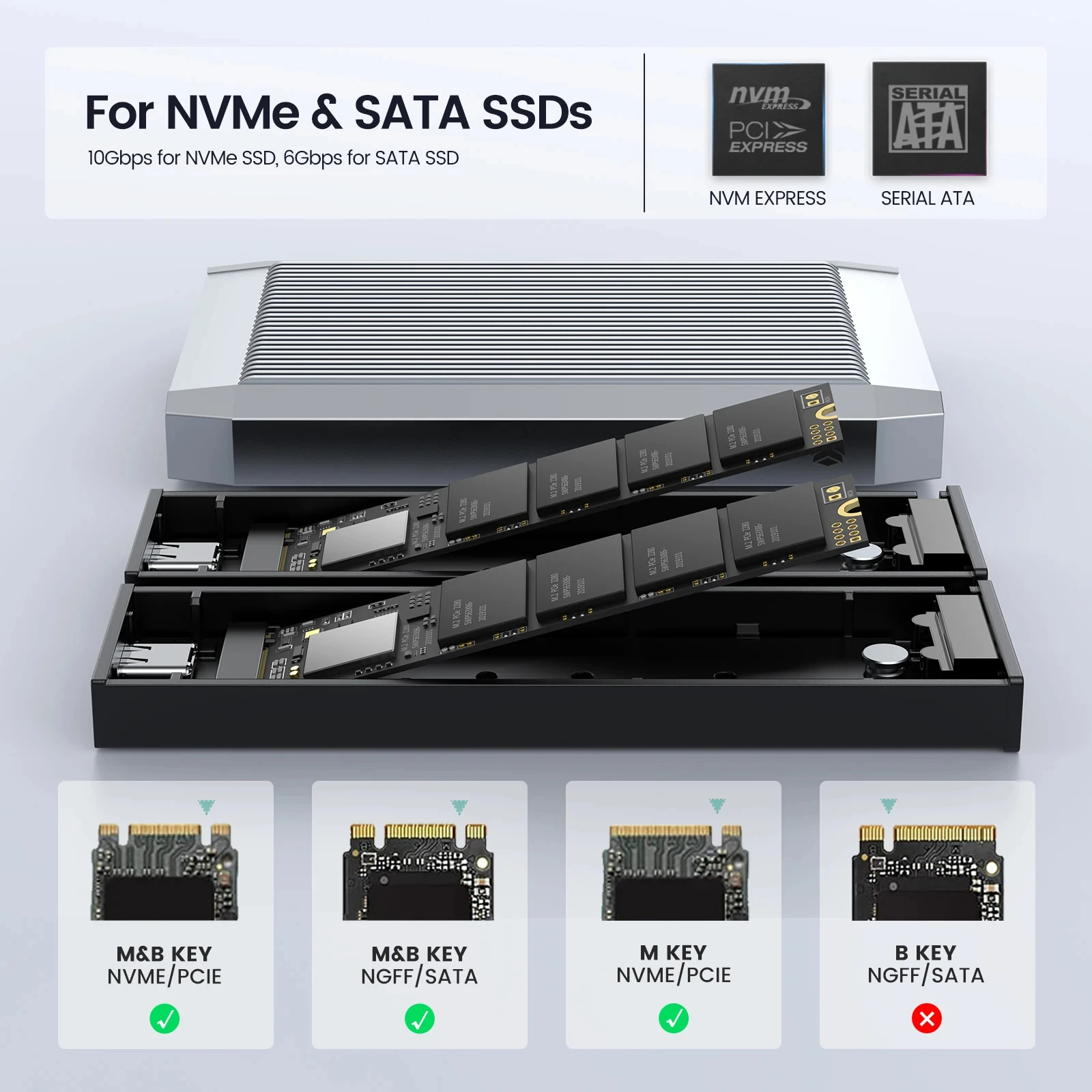 Yottamaster 10Gbps SSD الضميمة أداة مجانية Dual Bay M.2 NVMe 2 Bay USB3.2 Type C NVMe PCIE 6Gbps SATA حافظة القرص الصلب الخارجي