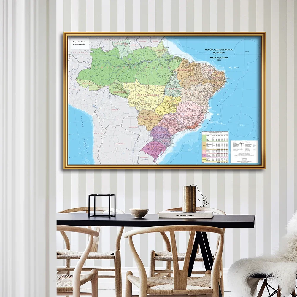 225*150 cm The Brazil Map In Portuguese Non-woven Canvas Painting Wall Poster Living Room Home Decoration School Supplies