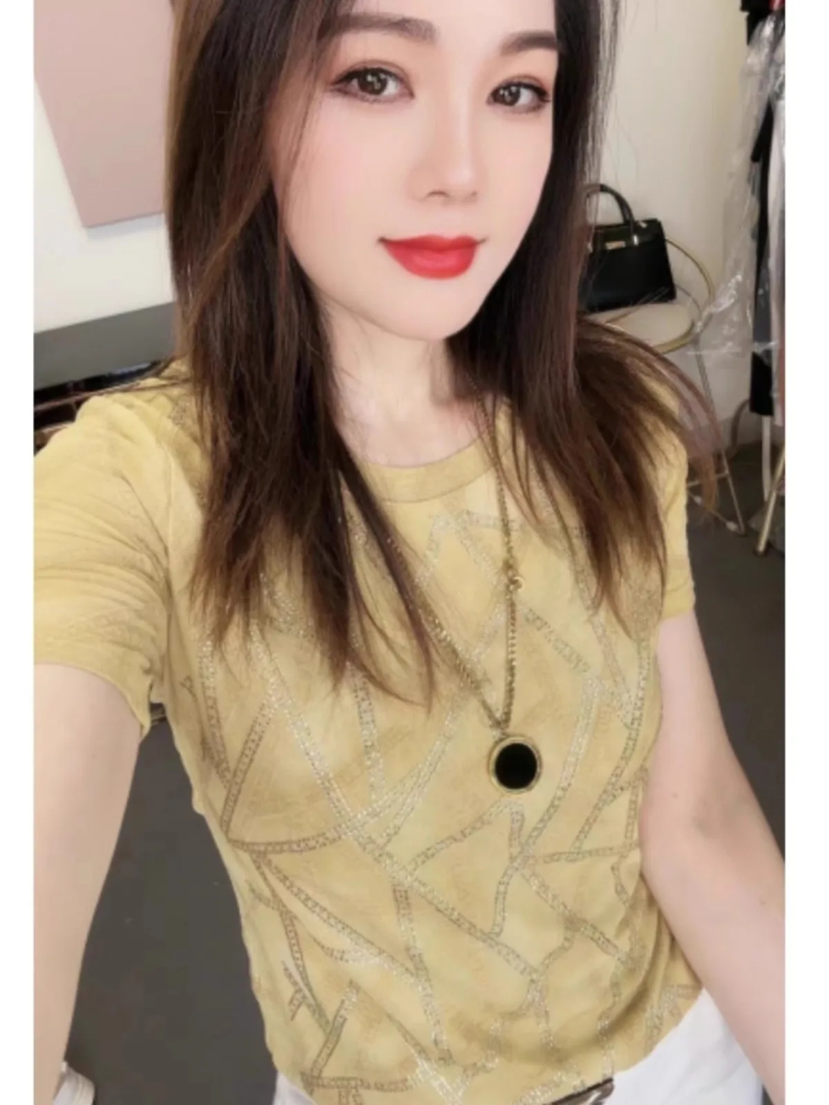 تي شيرت نسائي أنيق من فايانابل مي، قميص صيفي ضيق مزين بالأحجار الكريمة، مناسب للعمل، مصنوع من ألياف البوليستر الرقيقة