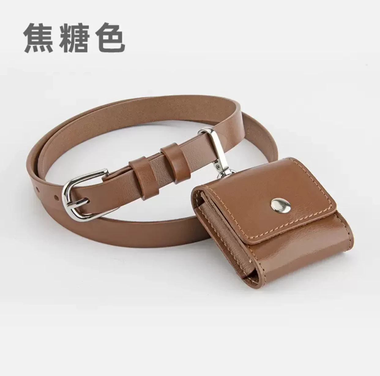 

105 * 1.8cm Korean luxury leather belt bag, one-piece high-end leather belt, earphone bag, women's small design, belt-style