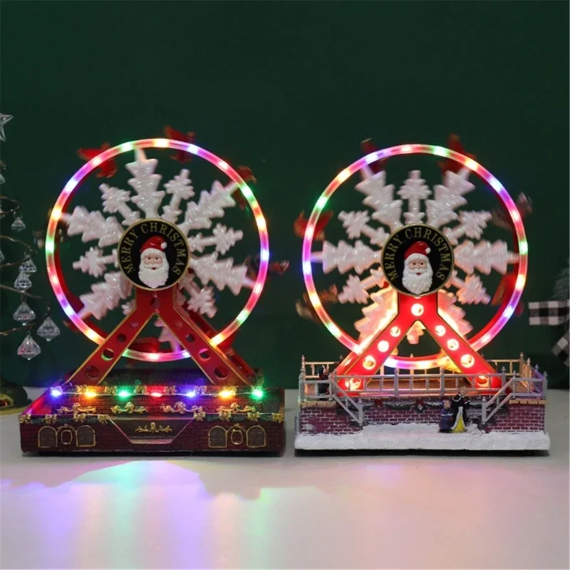 อุปกรณ์เสริมคริสต์มาสตกแต่งด้วยชิงช้าสวรรค์เคลื่อนไหวพร้อมไฟ LED และเครื่องประดับเดสก์ท็อปเทศกาลทำมือดนตรี