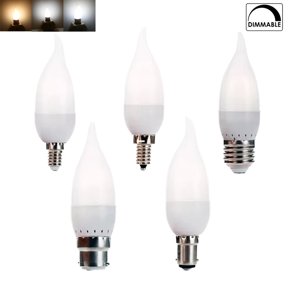 Dimmable 3W LED Flame Light Bulb B15 B22 E14 E12 E27 Energy Saving LED Lamp Cool/Neutral/Warm White for Home AC 110V 220V