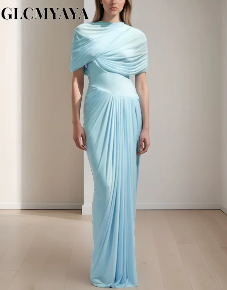 فستان GLCMYAYA للسيدات برقبة دائرية وأكمام قصيرة مكشكش مكدس فستان طويل ماكسي لصيف 2025 لقضاء العطلات فساتين مثيرة للحفلات والنوادي