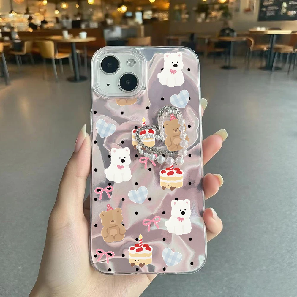 Funda de oso de flores para Motorola Moto EDGE 60 50 Pro 60S 60 50 Fusion G86 G56 G54 G84 G75 G60 G35 50 Ultra G34 E15 G15 cubierta de cadena