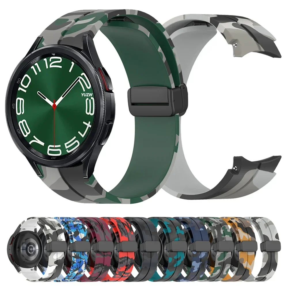 No Gaps Printed Band For Samsung Galaxy Watch 7 6 5 4 40/44mm 5 Pro Watch 6 Classic 43mm 47mm Camouflage Magnetic Silicone Strap