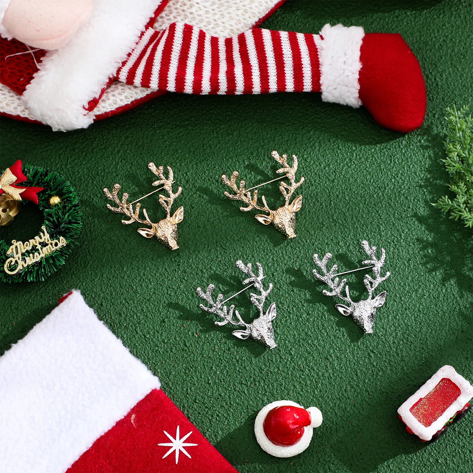 

4pcs Metal Scarf Buckle Brooch Pins Elk Head Animal Lapel Pin For Clothes Bags Hats Scarves Fashion Jewelry Women Decorative Pin