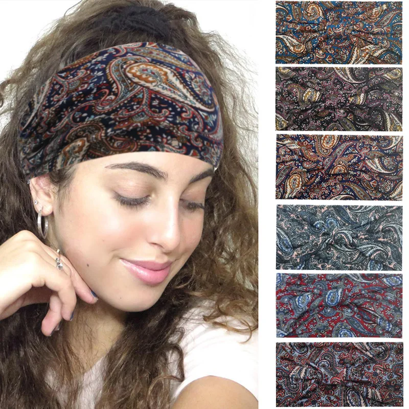 

Bohemian style cashew flower headband with wide edges, fashionable retro sports cotton headscarf women's face wash headwear