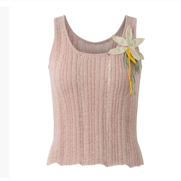 

2025 Summer New Women's Slim Fit Street Sle Floral Strapl Bal Vest Pure Color Top Trendy Casual Loose Style