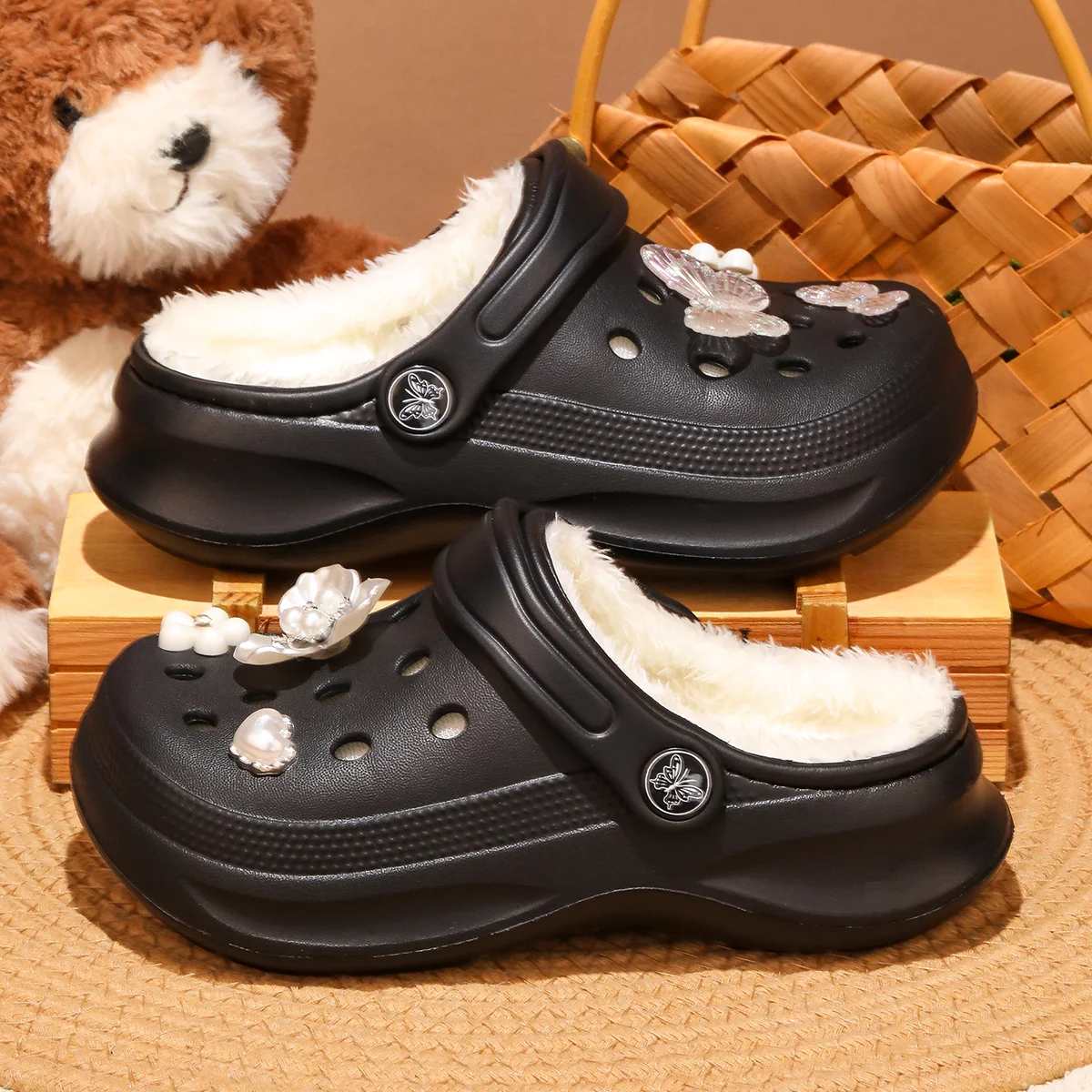 Kinder-Clogs und -Mules mit Fellfutter, leichte Garten-Schuhe mit Baumwollfutter, warme Hausschuhe für Jungen, Mädchen und Kleinkinder, 168. – Detail 18