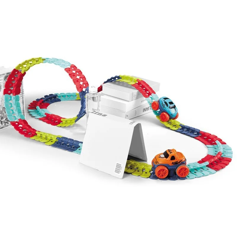 Nova pista de corrida brinquedo carro diy faixas velocidade mutável conjunto slot elétrico trem ferroviário magia flexível presente aniversário para meninos