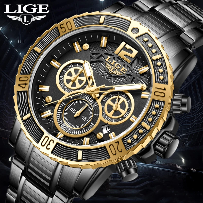 

LIGE New Sport Chronograph Mens Watches Top Brand Luxury Full Steel Quartz Clock Waterproof Big Dial Watch Men Relogio Masculino