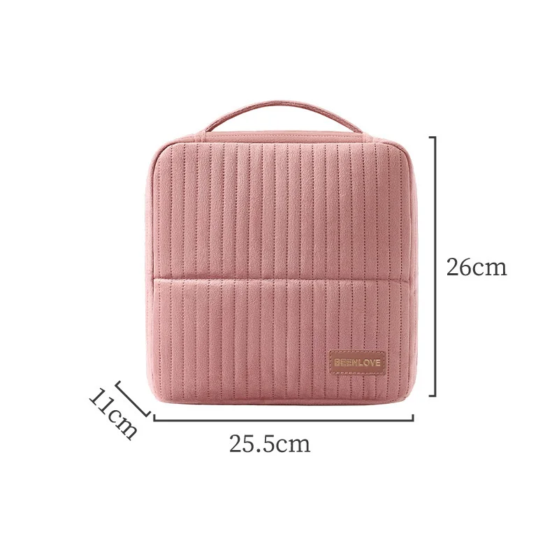 Dutch Velvet Vertical Standing Makeup Bag Large Capacity Cosmetic Organizer with Luggage Strap Makeup Brush Lipstick Storage Bag