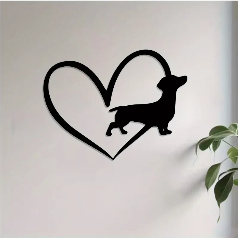 1pc Modern Metal Heart Dachshund Wall Art - Rust-Resistant Iron Dog Sculpture for Bedroom Garden Decor, Pet Lover Gift
