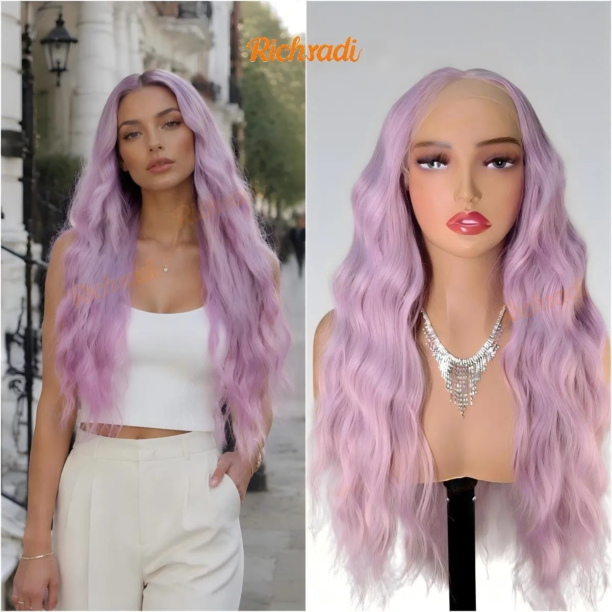 Hand-tied Lace Front Wig Body Wave Large Area Free Part Invisible Hairline High Simulation Breathable Comfortable