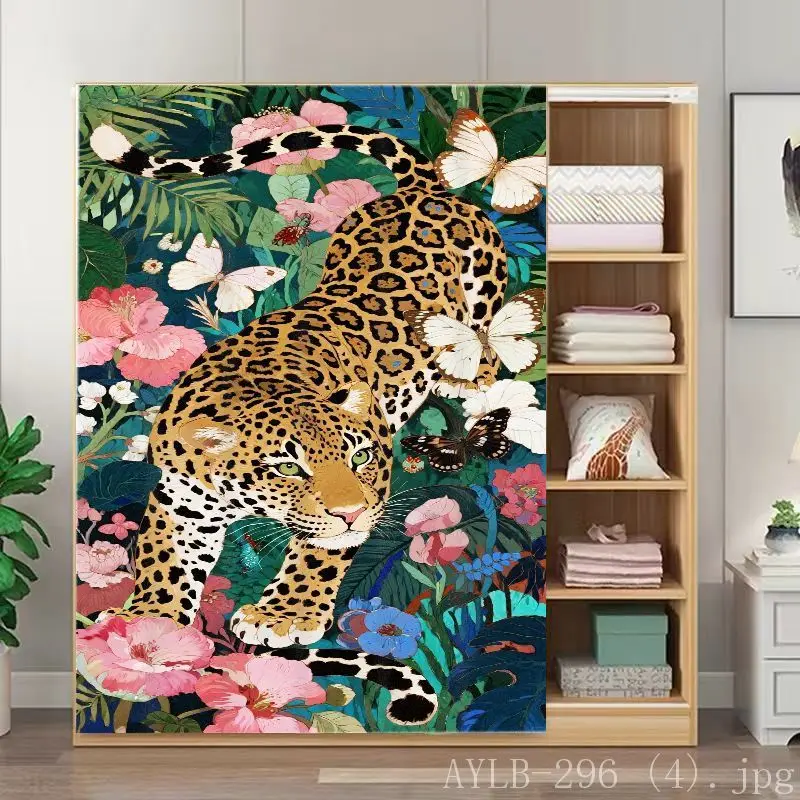 VIKAMA Leopard Polka Dot Cabinet Curtain, Dustproof Wardrobe Door Curtain for Living Room Kitchen Cabinet Shoe Cabinet Decor