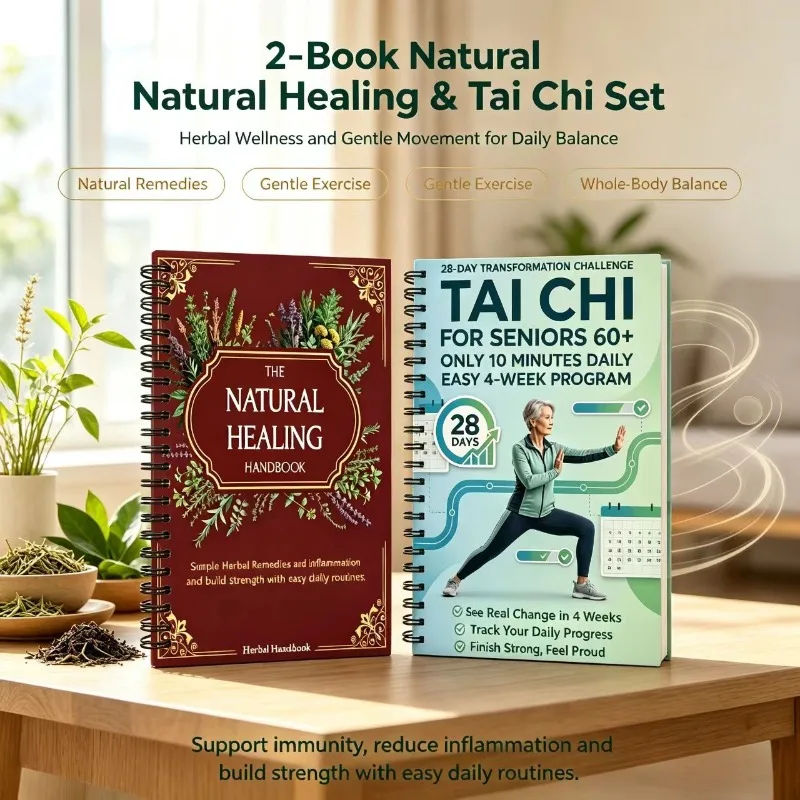 2‑Book Natural Healing & Tai Chi Set, Herbal Guide and 28‑Day Gentle Exercise Plan for Wellness & Body Balance