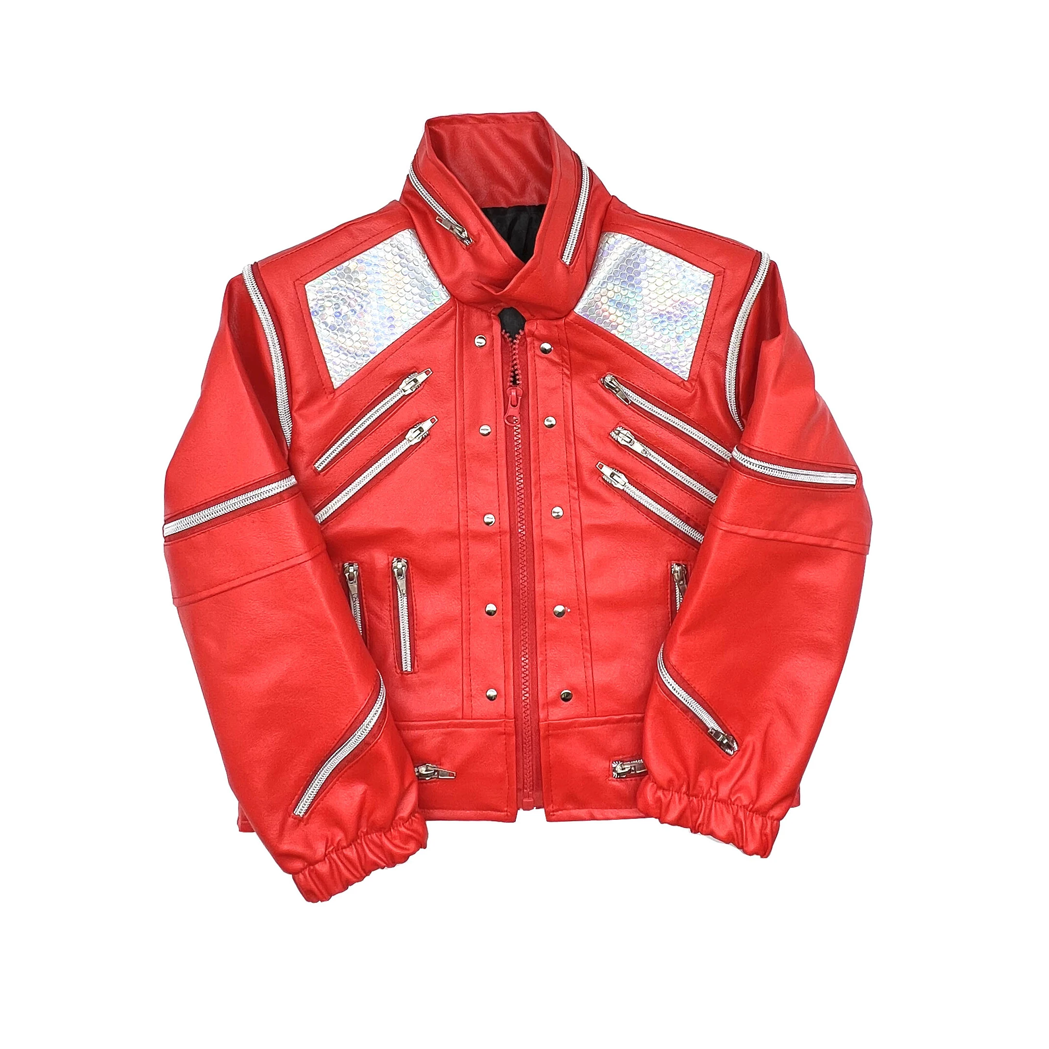 Boys Girls Red Motorcycle Style Jacket – Perfect for Halloween and Windy Weather – Michael Beat It Inspired – Suitable for 6-14