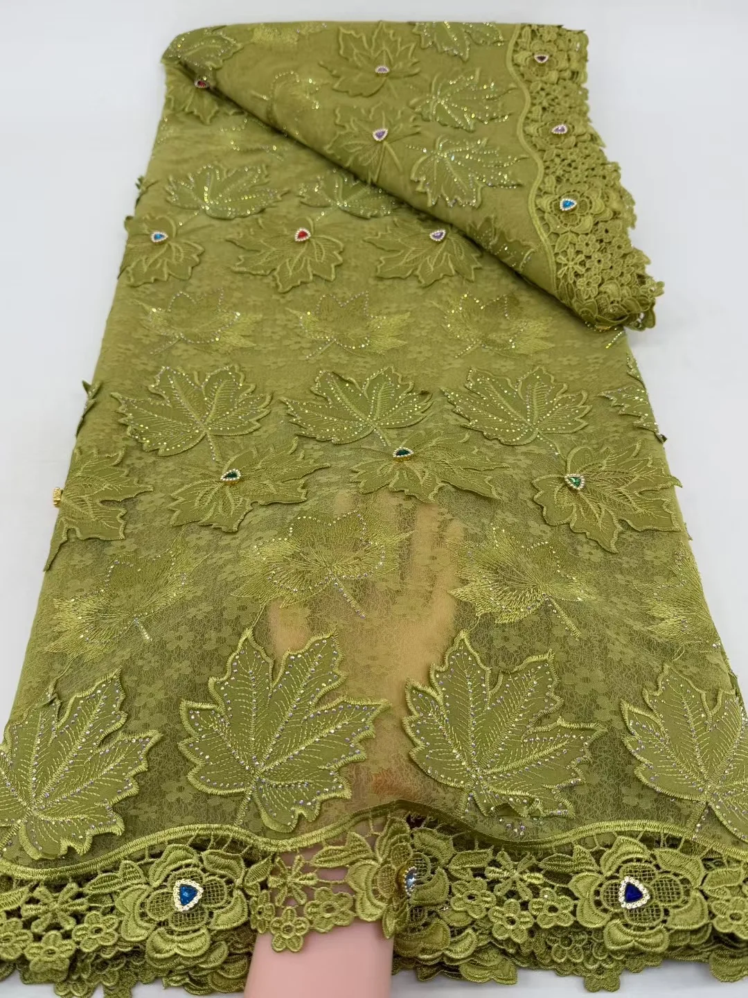 

With Stones Cord Guipure Lace Fabric Crystals African Lace Fabric 2026 High Quality Nigerian Water Soluble Material for Dress