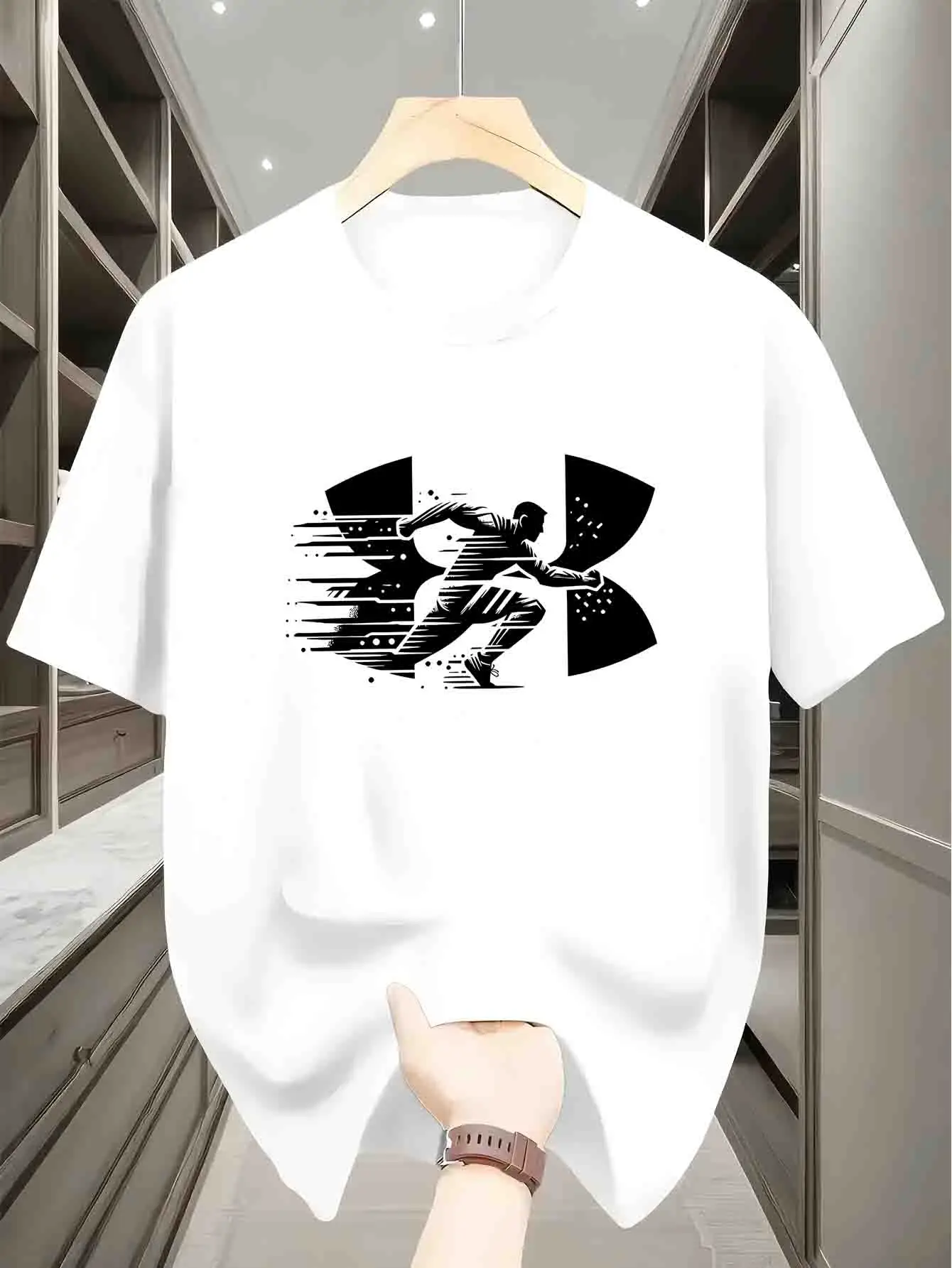 Men's summer casual comfortable breathable round neck T-shirt with letters and various shadow patterns outdoor fashion top