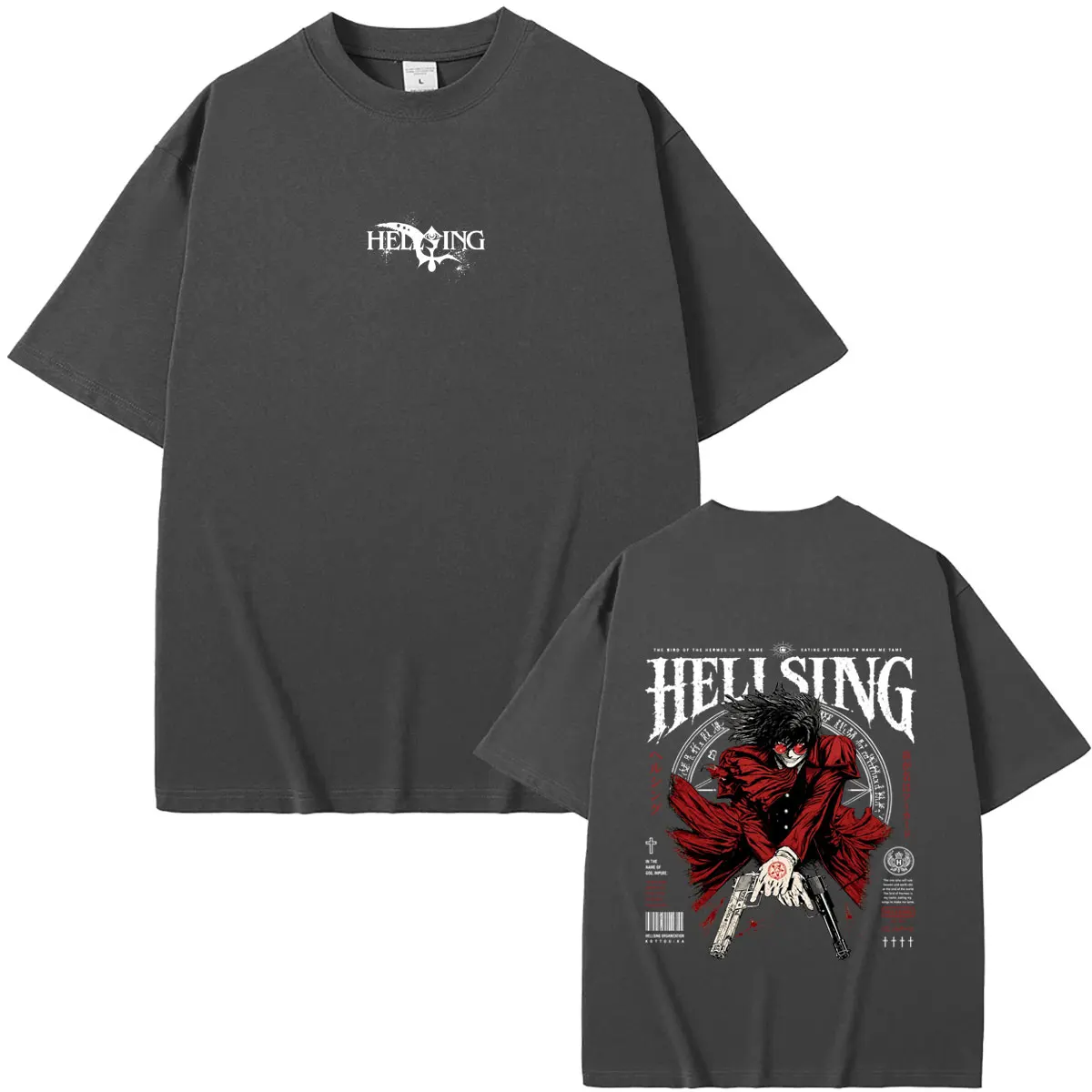 Anime Hellsing Vampire Alucard Graphic T Shirts Men Women Manga Gothic Rock Streetwear Unisex Horror Vintage Oversized T-shirt