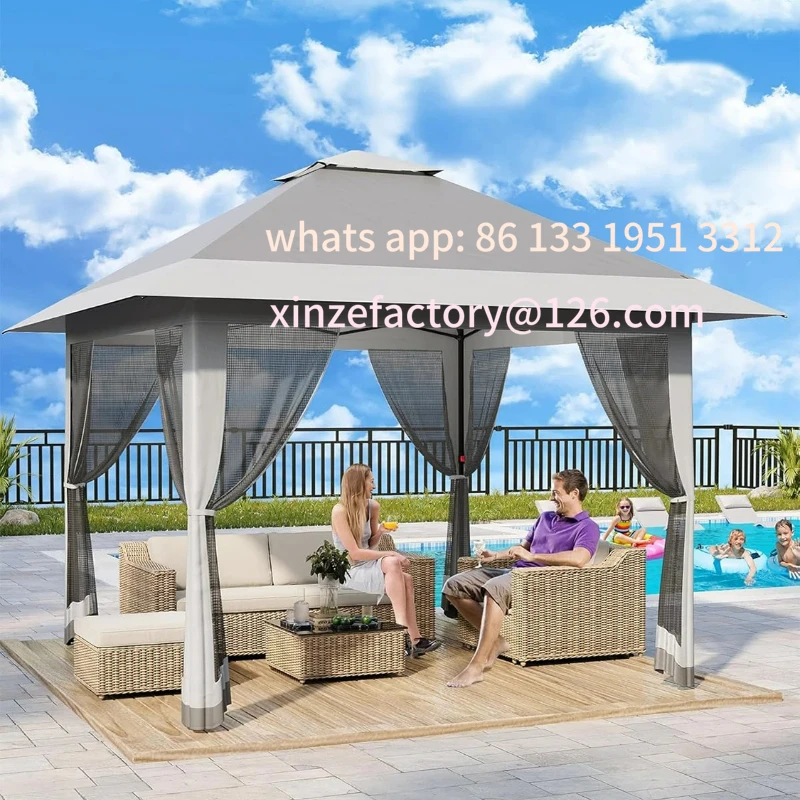

Customizable 13x13FT Pop Up Gazebo, Canopy Tent with Mosquito Netting, Outdoor Patio Gazebo, Backyard Tent for Party