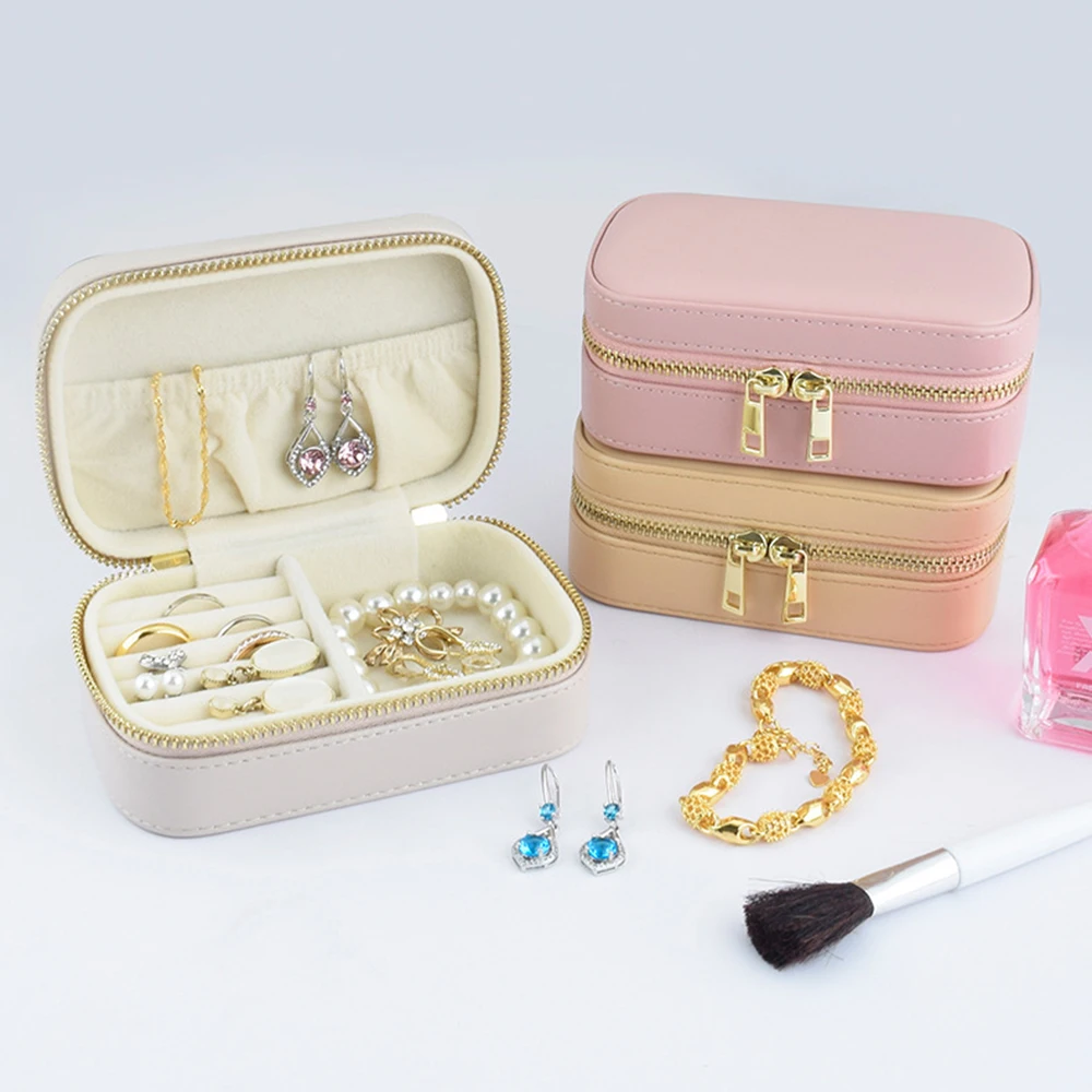 

1PC PU Leather Jewelry Organizer Display Travel Jewelry Zipper Case Earring Necklace Ring Bracelet Jewelry Storage Packaging Box