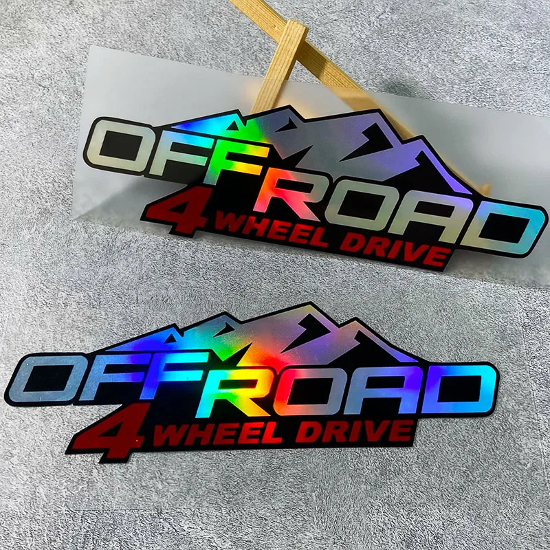 

4X4 Off-Road Laser Sticker - Waterproof Vinyl Motorcycle Decal, Vibrant Rainbow Design, Suitable for Motorcycle Decoration