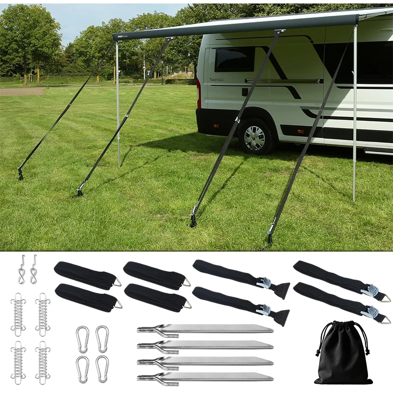 4-Point RV Awning Storm Tie Down Kits With Piping Strip Universal For Dometic Thule Fiamma Awning Storm Protection Accessories