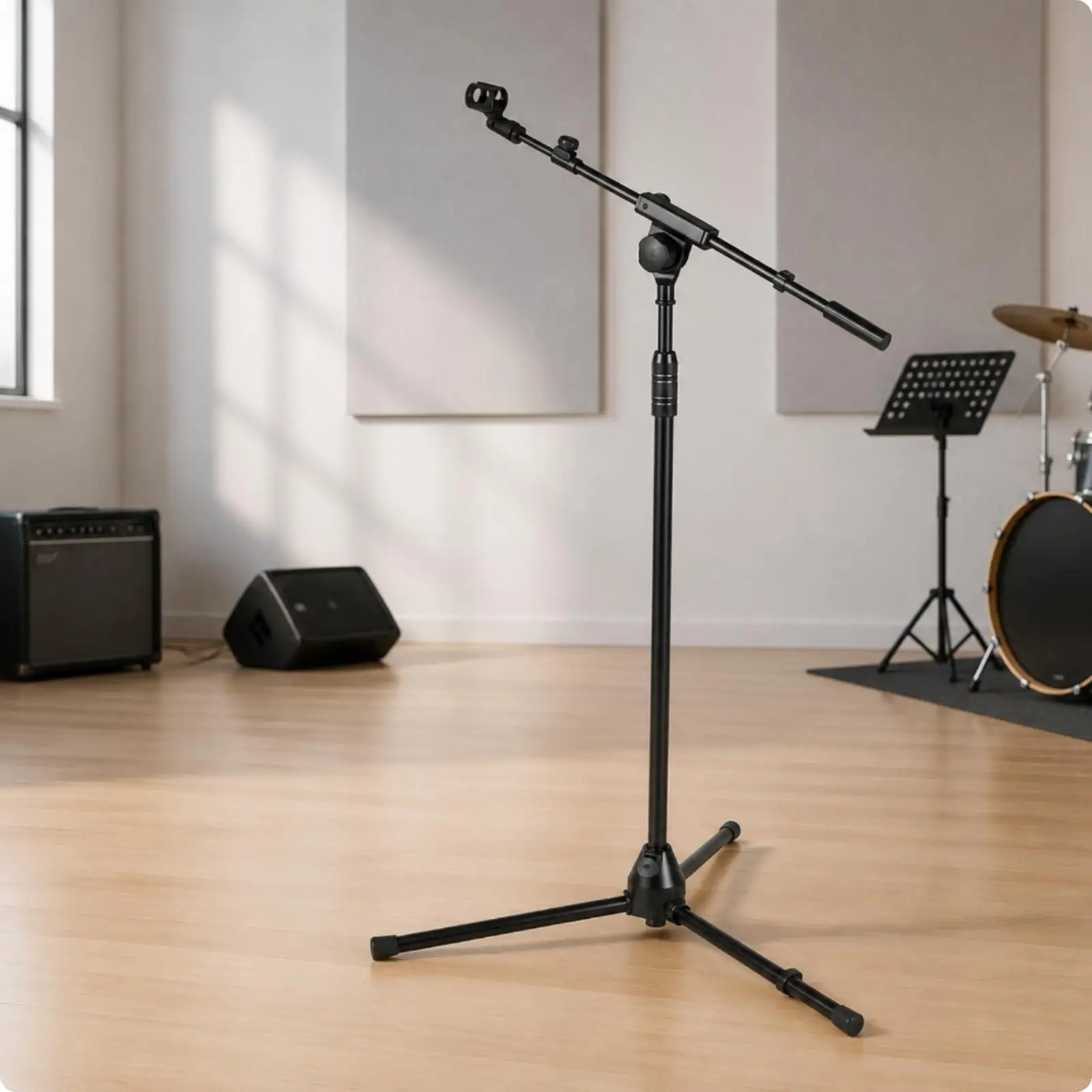 Compact Folding Mic Stand with Round Base for Musicians Travel Rehearsal Venue Portable Gear